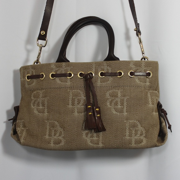 Vintage Dooney & Bourke purse brown with leather accents DB Monogram Canvas Bag - Picture 1 of 8